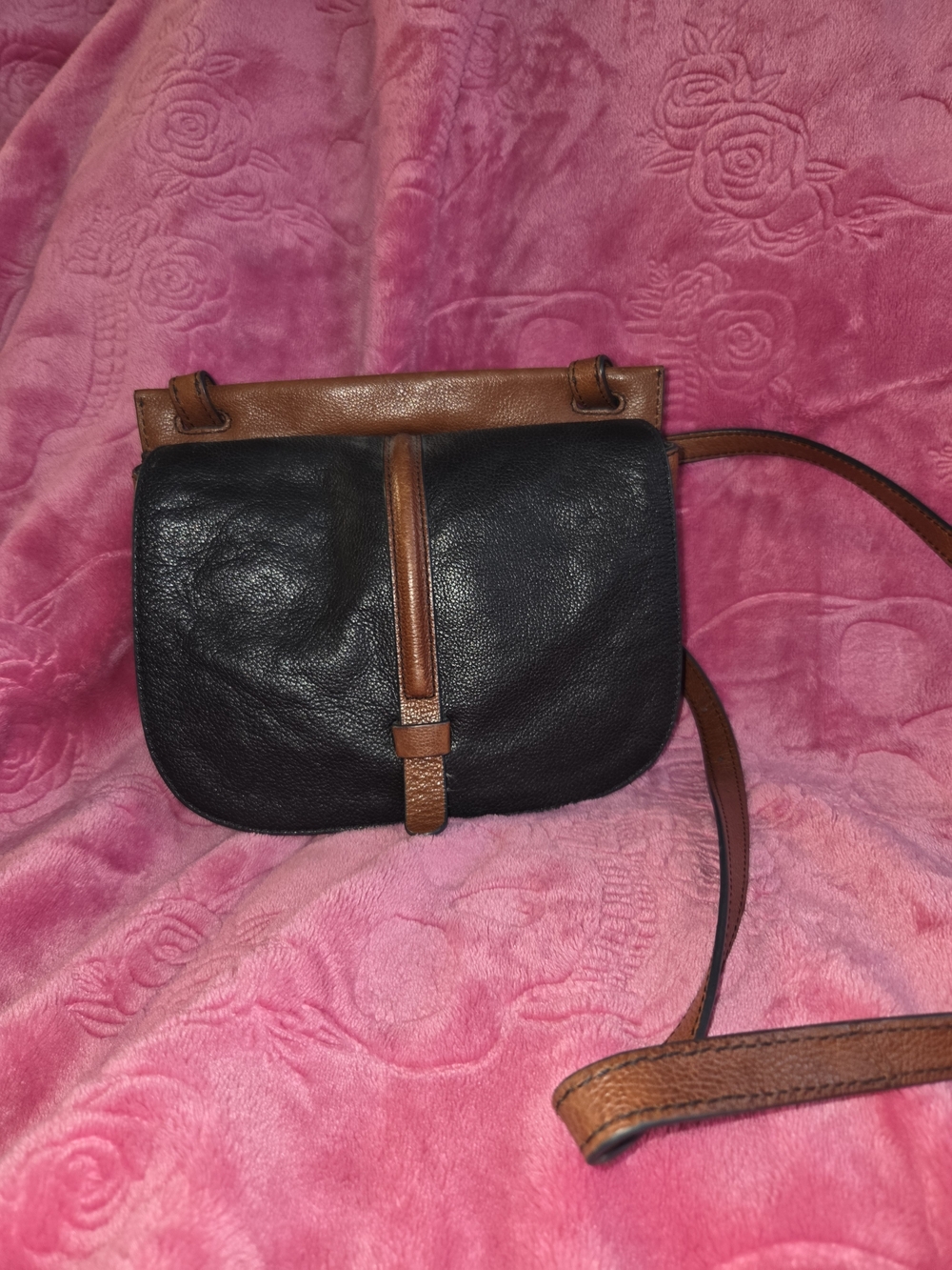 Fossil Two-Tone Black and Brown Leather Crossbody